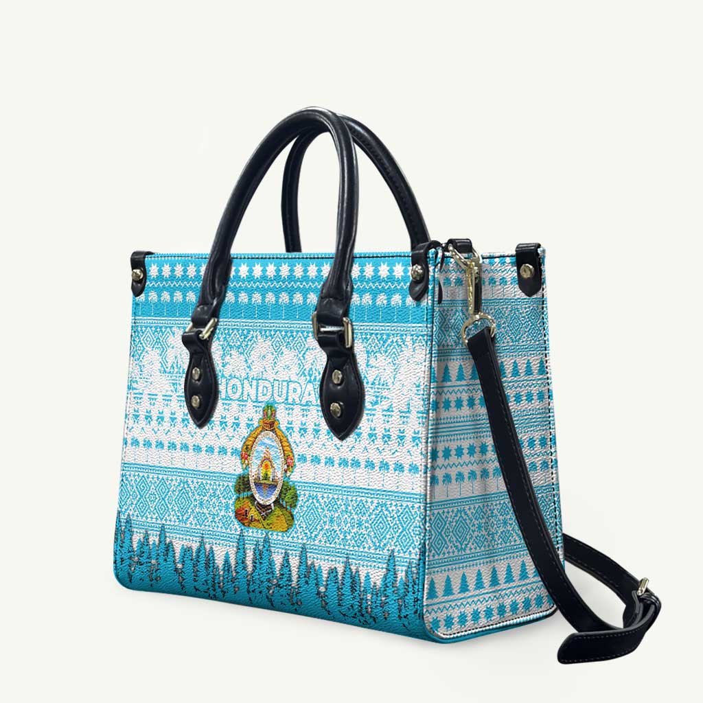 Honduras Christmas Leather Bag with National Emblem Palm Trees and Snowflake Pattern Design - Wonder Print Shop