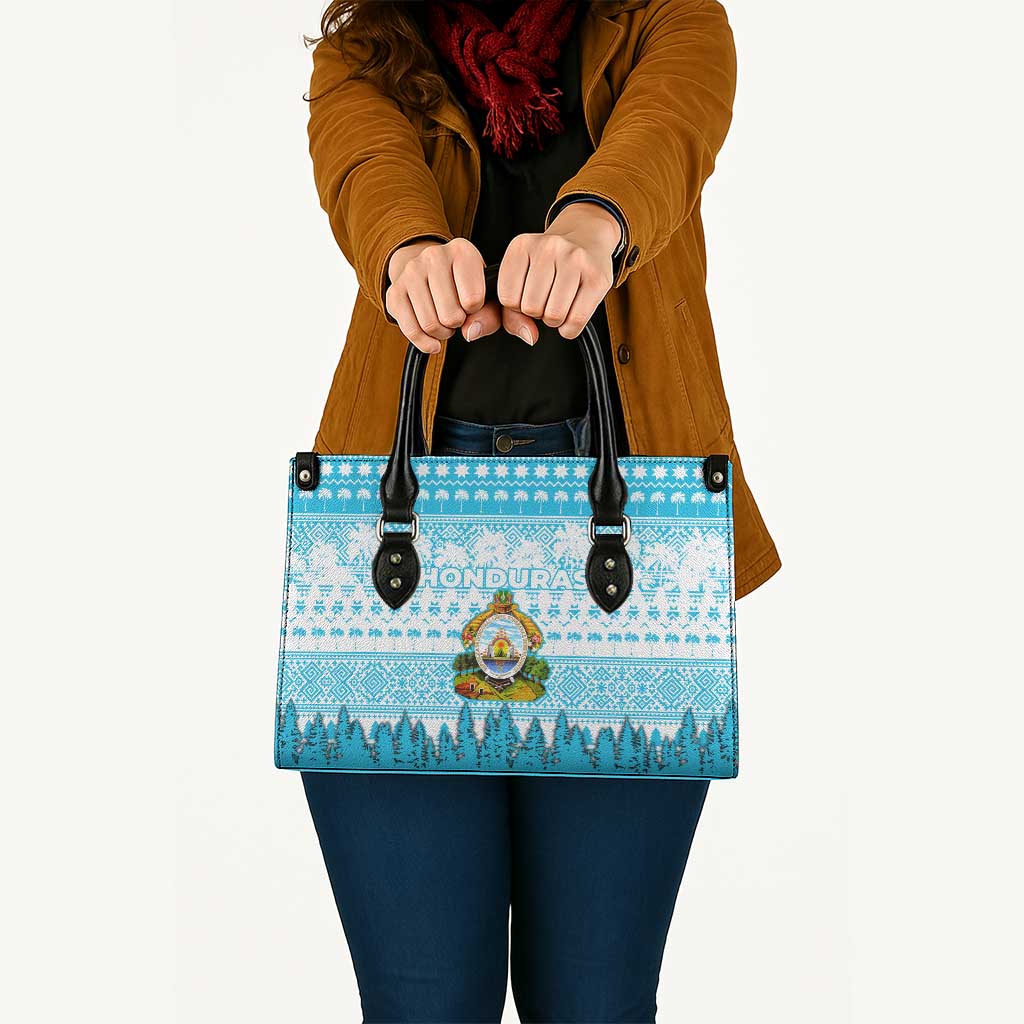 Honduras Christmas Leather Bag with National Emblem Palm Trees and Snowflake Pattern Design - Wonder Print Shop