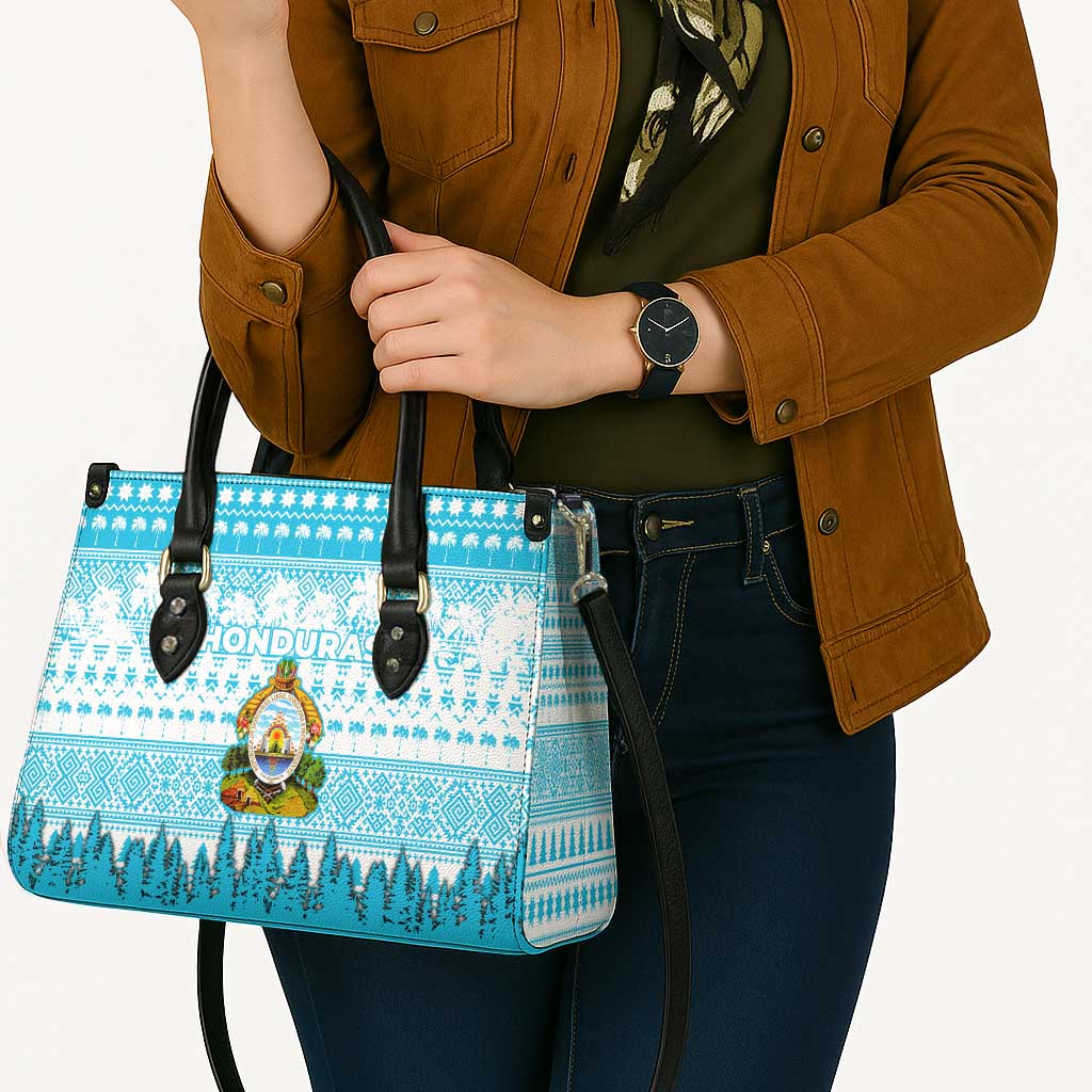 Honduras Christmas Leather Bag with National Emblem Palm Trees and Snowflake Pattern Design - Wonder Print Shop