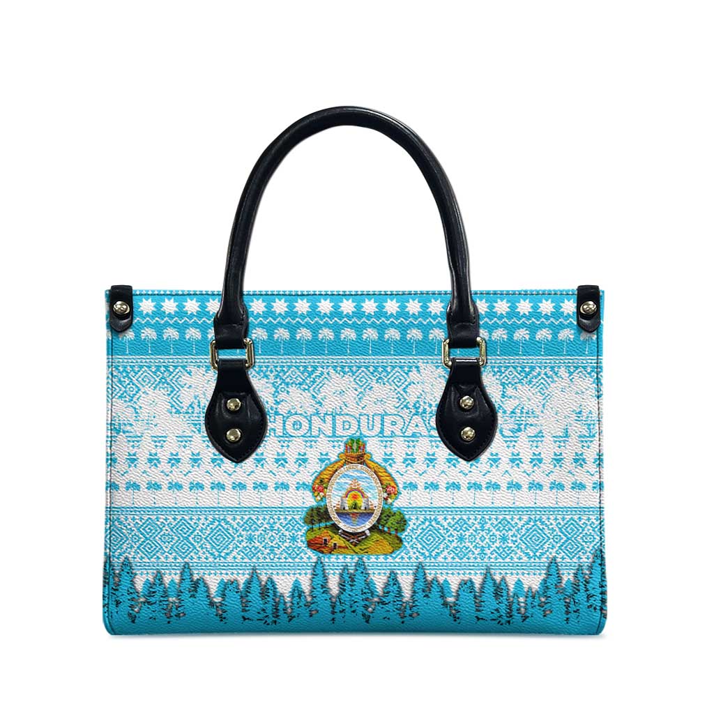 Honduras Christmas Leather Bag with National Emblem Palm Trees and Snowflake Pattern Design - Wonder Print Shop