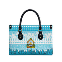Honduras Christmas Leather Bag with National Emblem Palm Trees and Snowflake Pattern Design - Wonder Print Shop