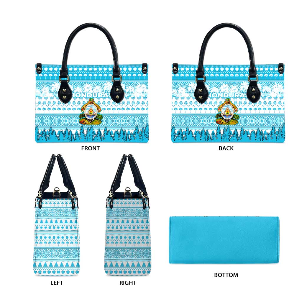 Honduras Christmas Leather Bag with National Emblem Palm Trees and Snowflake Pattern Design - Wonder Print Shop