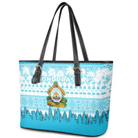 Honduras Christmas Leather Tote Bag with National Emblem Palm Trees and Snowflake Pattern Design - Wonder Print Shop