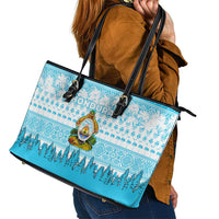 Honduras Christmas Leather Tote Bag with National Emblem Palm Trees and Snowflake Pattern Design - Wonder Print Shop