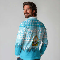 Honduras Christmas Long Sleeve Polo Shirt with National Emblem Palm Trees and Snowflake Pattern Design - Wonder Print Shop