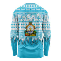 Honduras Christmas Long Sleeve Shirt with National Emblem Palm Trees and Snowflake Pattern Design - Wonder Print Shop