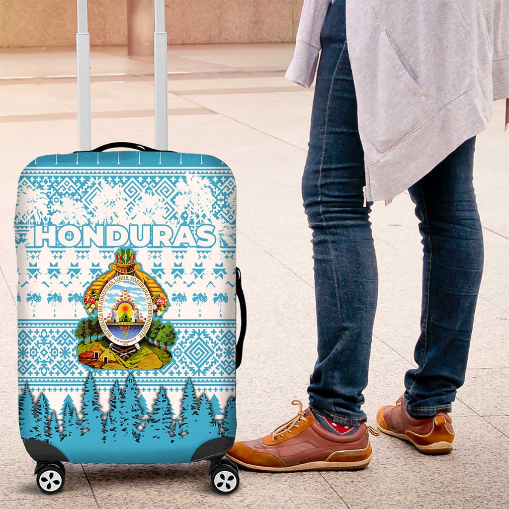 Honduras Christmas Luggage Cover with National Emblem Palm Trees and Snowflake Pattern Design - Wonder Print Shop