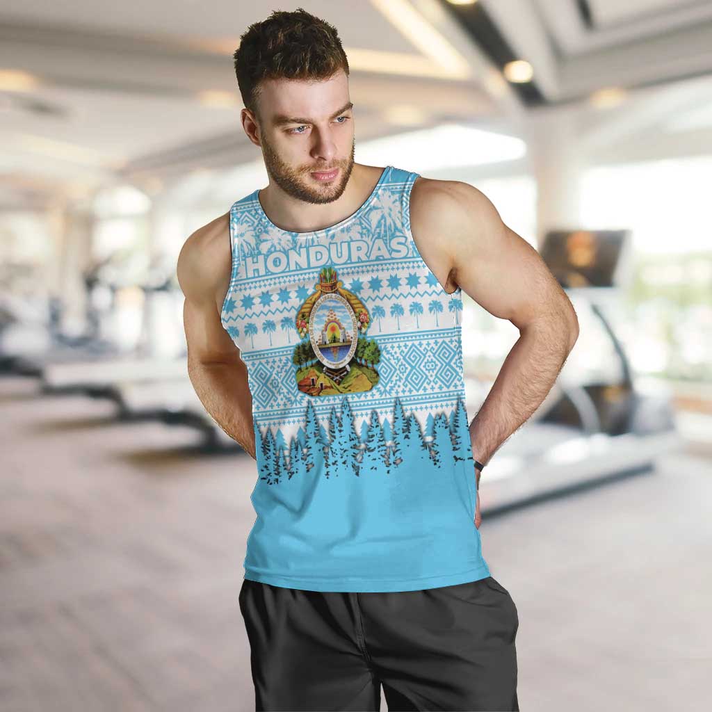 Honduras Christmas Men Tank Top with National Emblem Palm Trees and Snowflake Pattern Design - Wonder Print Shop