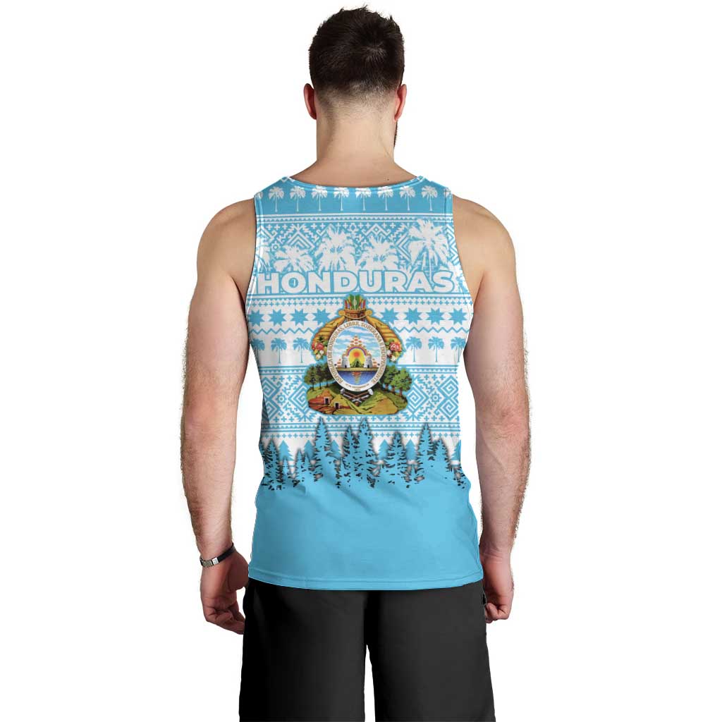 Honduras Christmas Men Tank Top with National Emblem Palm Trees and Snowflake Pattern Design - Wonder Print Shop