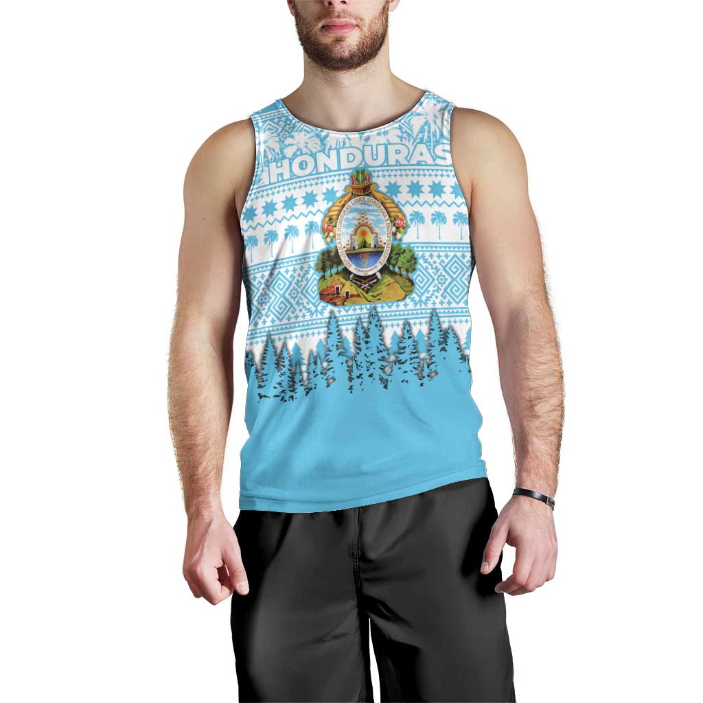 Honduras Christmas Men Tank Top with National Emblem Palm Trees and Snowflake Pattern Design - Wonder Print Shop