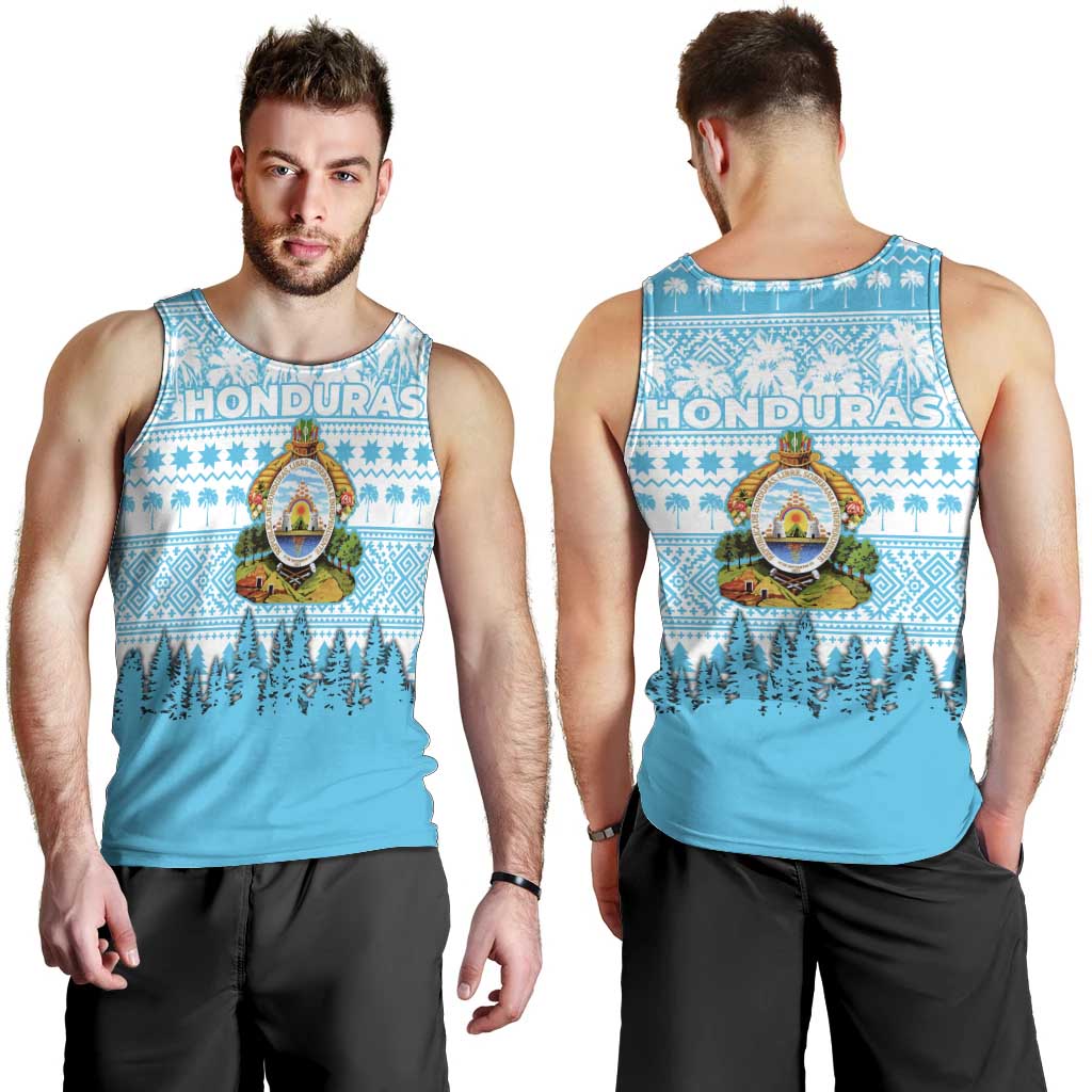 Honduras Christmas Men Tank Top with National Emblem Palm Trees and Snowflake Pattern Design - Wonder Print Shop
