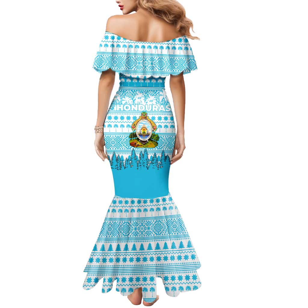 Honduras Christmas Mermaid Dress with National Emblem Palm Trees and Snowflake Pattern Design - Wonder Print Shop