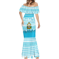 Honduras Christmas Mermaid Dress with National Emblem Palm Trees and Snowflake Pattern Design - Wonder Print Shop