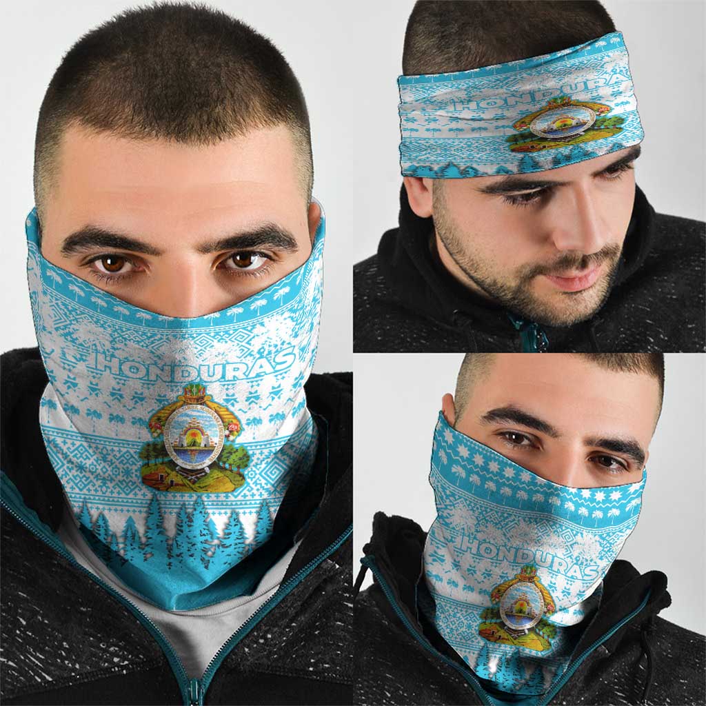 Honduras Christmas Neck Gaiter with National Emblem Palm Trees and Snowflake Pattern Design - Wonder Print Shop