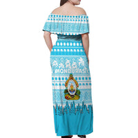 Honduras Christmas Off Shoulder Maxi Dress with National Emblem Palm Trees and Snowflake Pattern Design - Wonder Print Shop