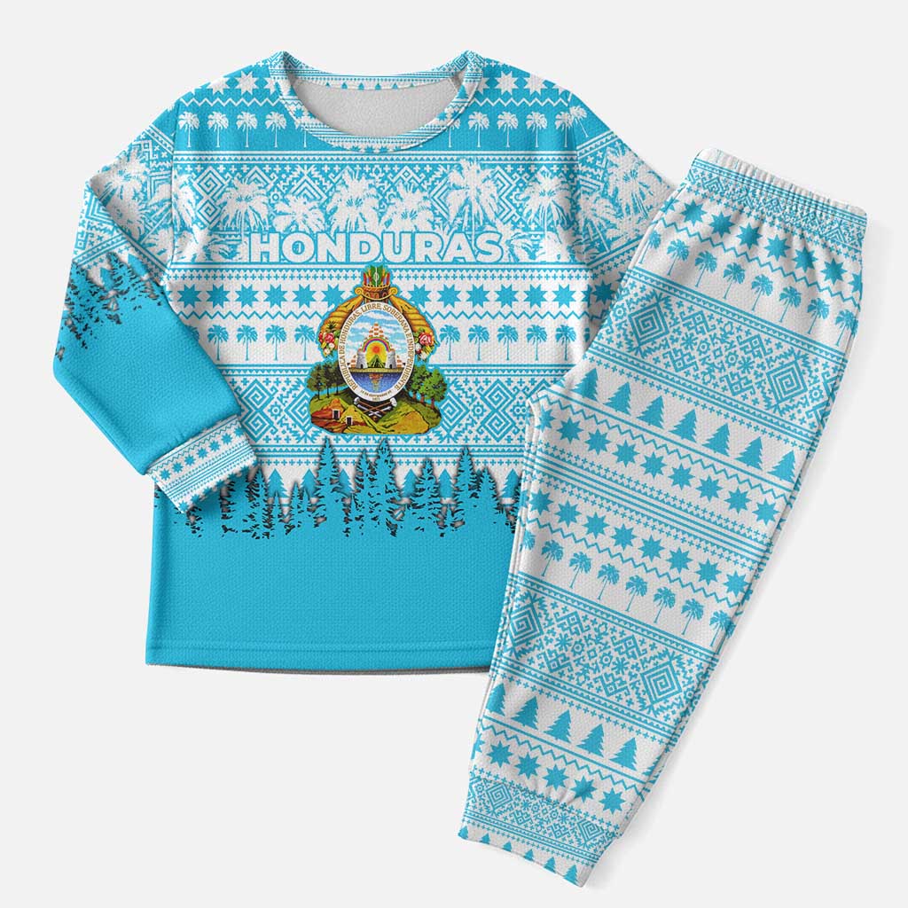 Honduras Christmas Pajama Set with National Emblem Palm Trees and Snowflake Pattern Design - Wonder Print Shop