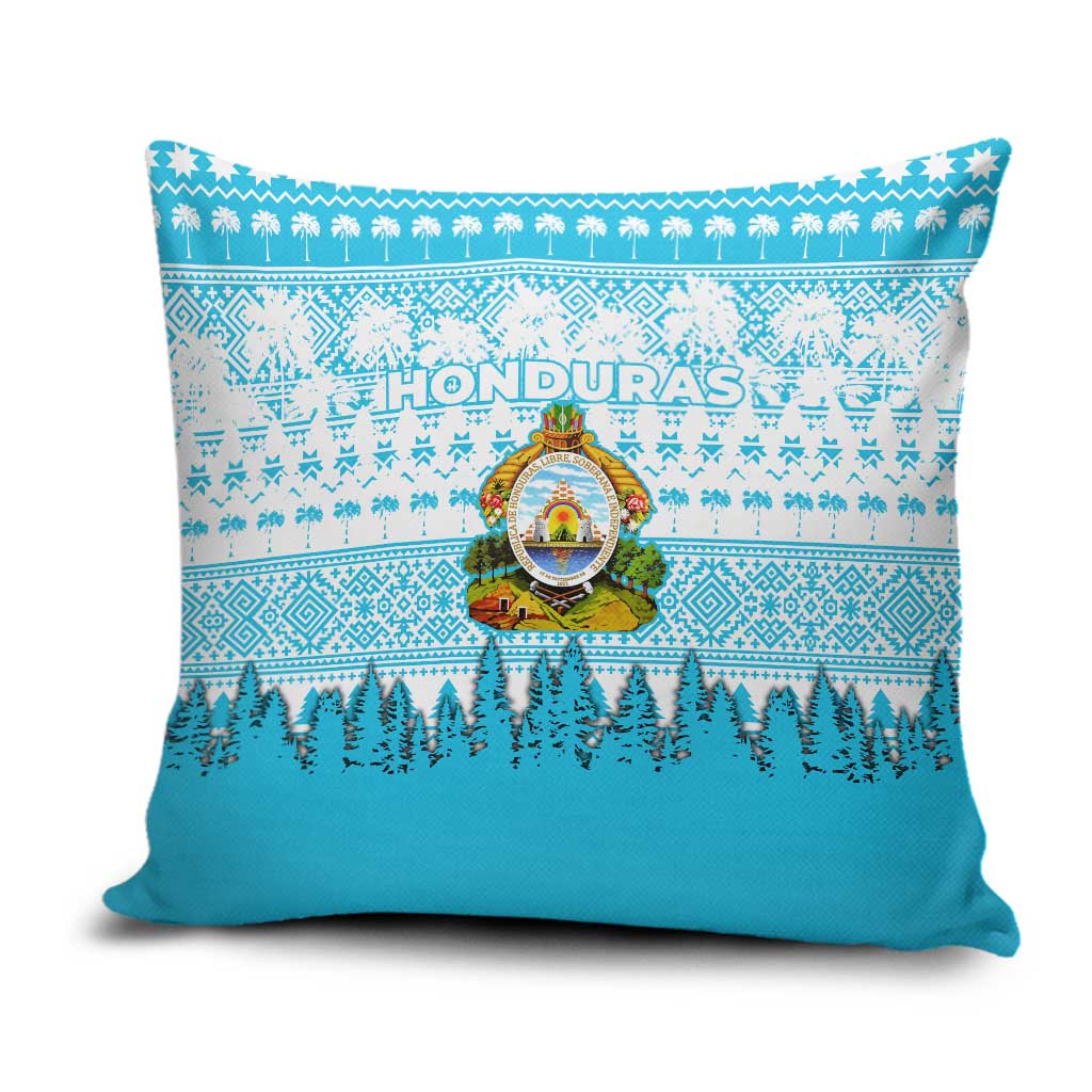 Honduras Christmas Pillow Cover with National Emblem Palm Trees and Snowflake Pattern Design - Wonder Print Shop