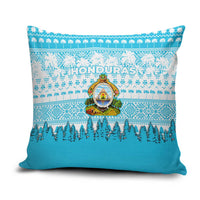 Honduras Christmas Pillow Cover with National Emblem Palm Trees and Snowflake Pattern Design - Wonder Print Shop