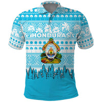 Honduras Christmas Polo Shirt with National Emblem Palm Trees and Snowflake Pattern Design - Wonder Print Shop
