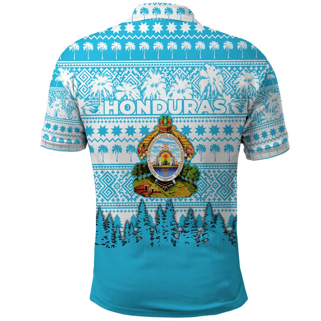 Honduras Christmas Polo Shirt with National Emblem Palm Trees and Snowflake Pattern Design - Wonder Print Shop