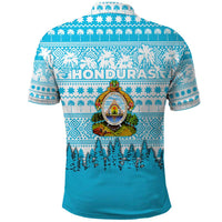Honduras Christmas Polo Shirt with National Emblem Palm Trees and Snowflake Pattern Design - Wonder Print Shop