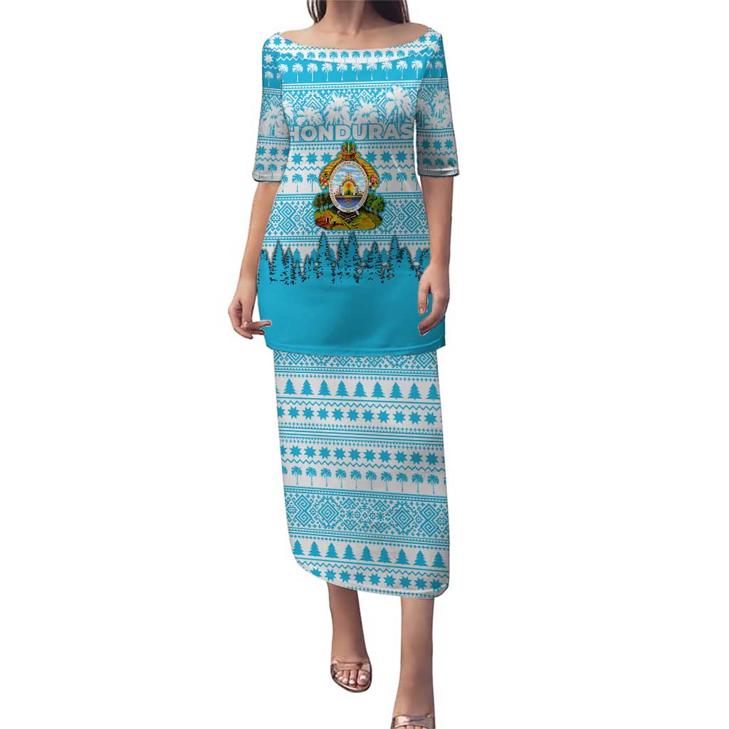 Honduras Christmas Puletasi with National Emblem Palm Trees and Snowflake Pattern Design - Wonder Print Shop