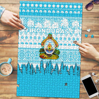 Honduras Christmas Puzzle with National Emblem Palm Trees and Snowflake Pattern Design - Wonder Print Shop
