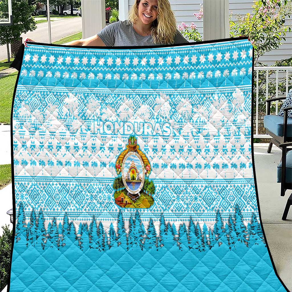 Honduras Christmas Quilt with National Emblem Palm Trees and Snowflake Pattern Design - Wonder Print Shop
