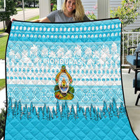 Honduras Christmas Quilt with National Emblem Palm Trees and Snowflake Pattern Design - Wonder Print Shop