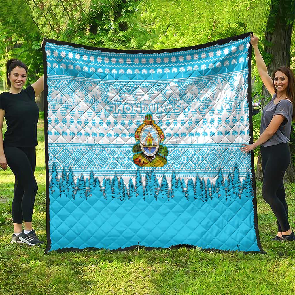 Honduras Christmas Quilt with National Emblem Palm Trees and Snowflake Pattern Design - Wonder Print Shop