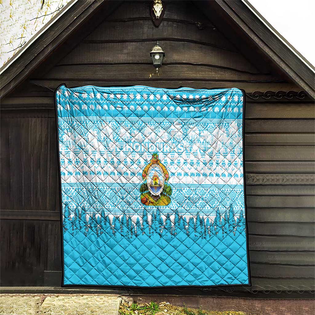 Honduras Christmas Quilt with National Emblem Palm Trees and Snowflake Pattern Design - Wonder Print Shop