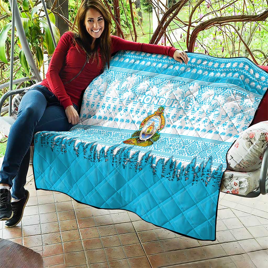 Honduras Christmas Quilt with National Emblem Palm Trees and Snowflake Pattern Design - Wonder Print Shop
