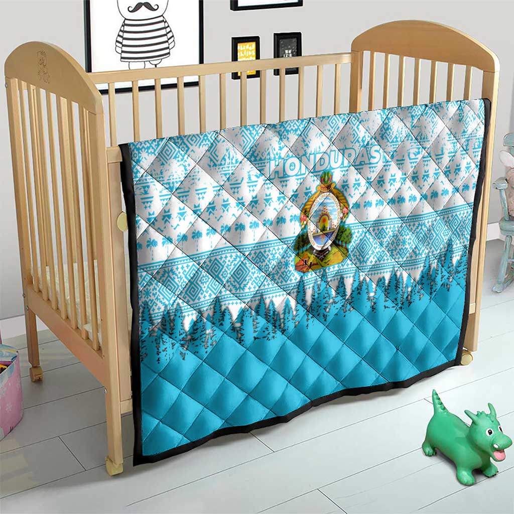 Honduras Christmas Quilt with National Emblem Palm Trees and Snowflake Pattern Design - Wonder Print Shop
