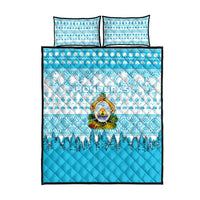 Honduras Christmas Quilt Bed Set with National Emblem Palm Trees and Snowflake Pattern Design - Wonder Print Shop