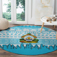 Honduras Christmas Round Carpet with National Emblem Palm Trees and Snowflake Pattern Design - Wonder Print Shop