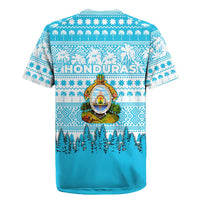 Honduras Christmas Rugby Jersey with National Emblem Palm Trees and Snowflake Pattern Design - Wonder Print Shop