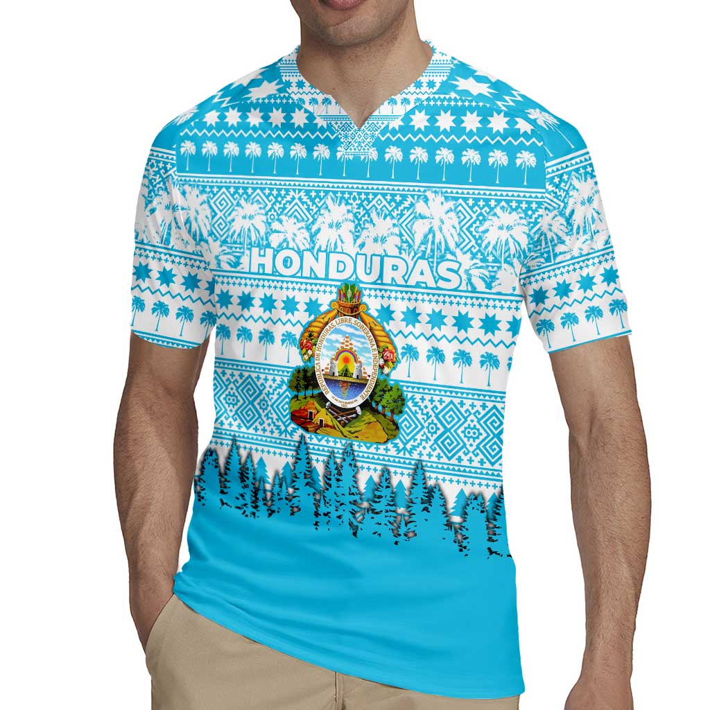 Honduras Christmas Rugby Jersey with National Emblem Palm Trees and Snowflake Pattern Design - Wonder Print Shop