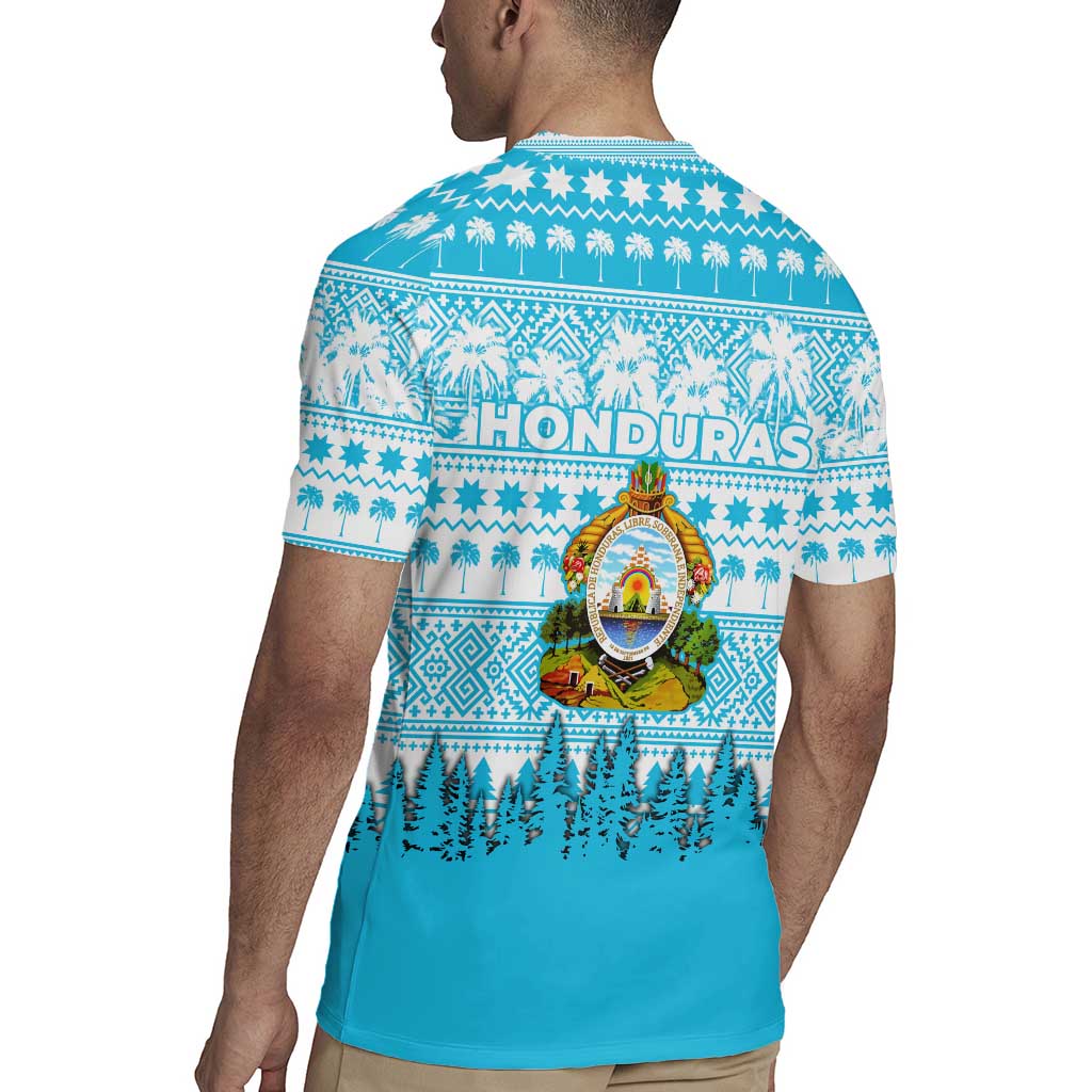 Honduras Christmas Rugby Jersey with National Emblem Palm Trees and Snowflake Pattern Design - Wonder Print Shop