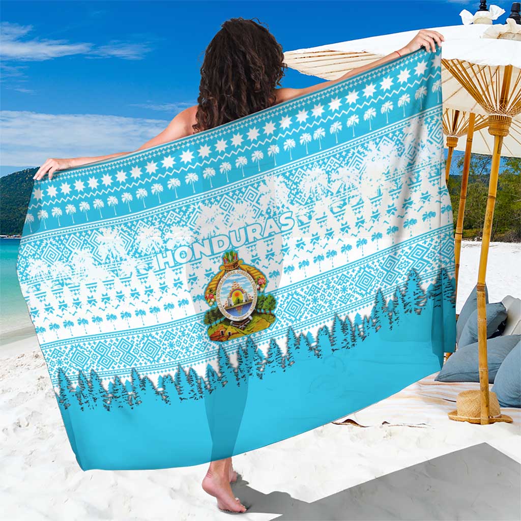 Honduras Christmas Sarong with National Emblem Palm Trees and Snowflake Pattern Design - Wonder Print Shop