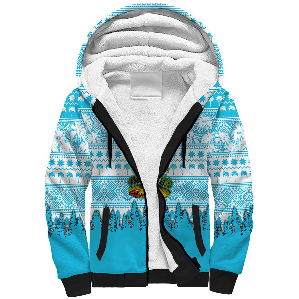 Honduras Christmas Sherpa Hoodie with National Emblem Palm Trees and Snowflake Pattern Design - Wonder Print Shop