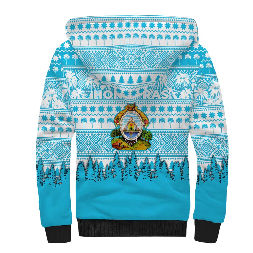 Honduras Christmas Sherpa Hoodie with National Emblem Palm Trees and Snowflake Pattern Design - Wonder Print Shop