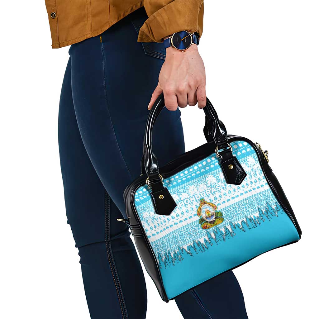 Honduras Christmas Shoulder Handbag with National Emblem Palm Trees and Snowflake Pattern Design - Wonder Print Shop