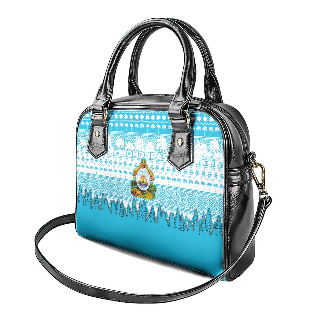 Honduras Christmas Shoulder Handbag with National Emblem Palm Trees and Snowflake Pattern Design - Wonder Print Shop