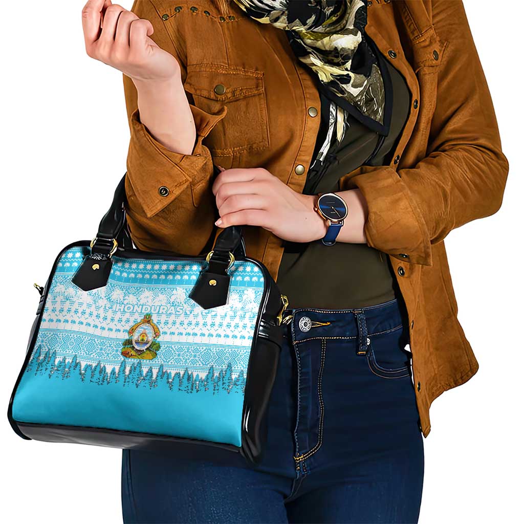 Honduras Christmas Shoulder Handbag with National Emblem Palm Trees and Snowflake Pattern Design - Wonder Print Shop