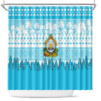 Honduras Christmas Shower Curtain with National Emblem Palm Trees and Snowflake Pattern Design - Wonder Print Shop