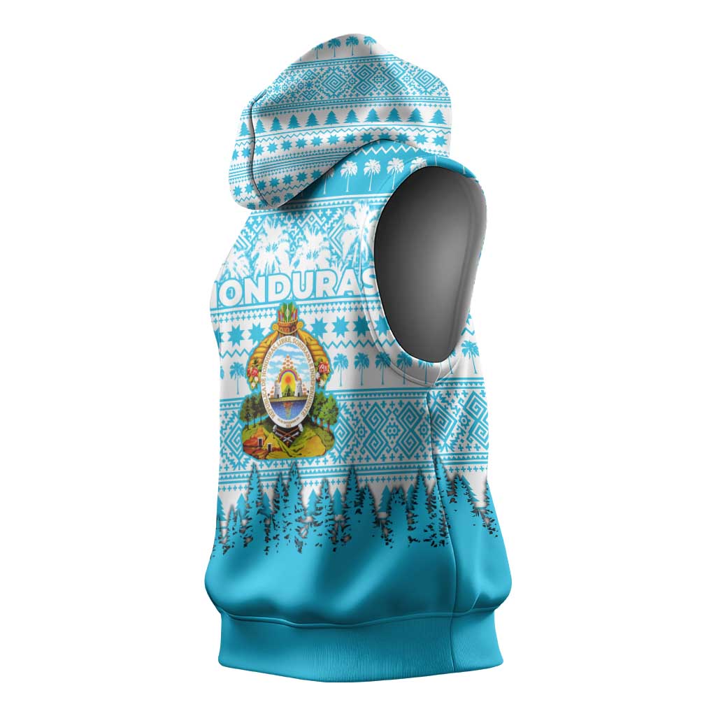 Honduras Christmas Sleeveless Hoodie with National Emblem Palm Trees and Snowflake Pattern Design - Wonder Print Shop