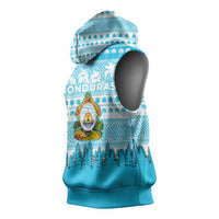 Honduras Christmas Sleeveless Hoodie with National Emblem Palm Trees and Snowflake Pattern Design - Wonder Print Shop