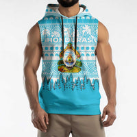 Honduras Christmas Sleeveless Hoodie with National Emblem Palm Trees and Snowflake Pattern Design - Wonder Print Shop