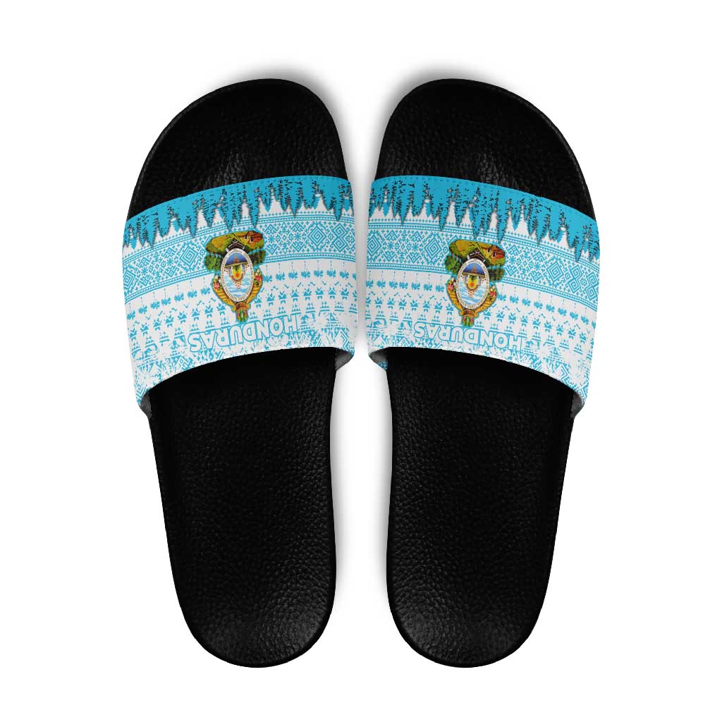 Honduras Christmas Slide Sandals with National Emblem Palm Trees and Snowflake Pattern Design - Wonder Print Shop