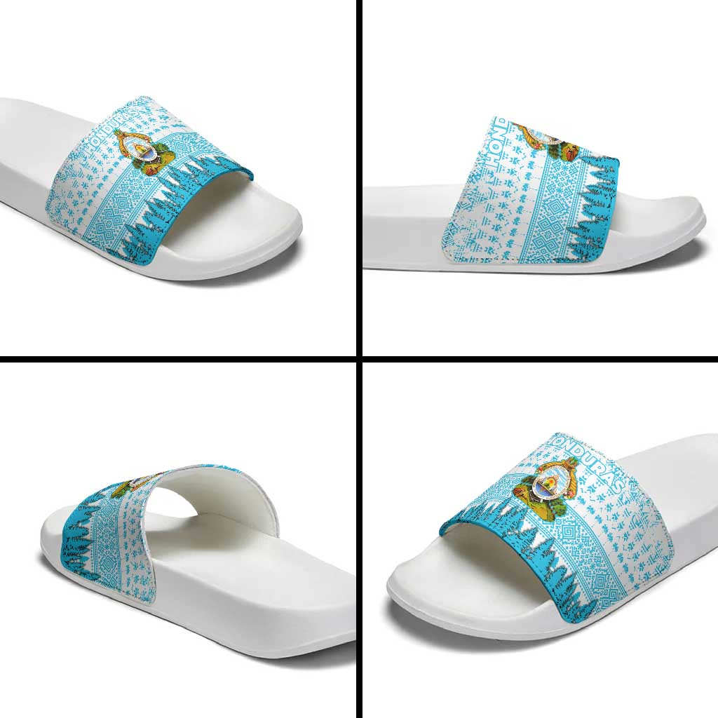 Honduras Christmas Slide Sandals with National Emblem Palm Trees and Snowflake Pattern Design - Wonder Print Shop